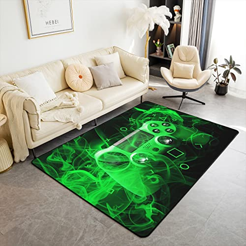 Loussiesd Alfombra de área de jugadores, alfombra verde para videojuegos, videojuegos, para sala de estar, dormitorio, habitación, suave, lavable a máquina, alfombra de área de juegos, 100 x 150 cm
