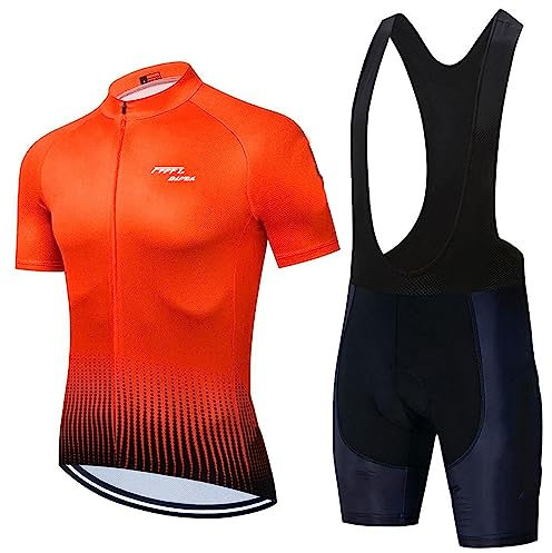 FFFF & OLFEH Conjunto Ciclismo Hombre, Traje Ciclismo Hombre Verano Manga Corta y Pantalones Cortos Acolchados, Gel 9D Ropa Ciclismo Transpirable Secado rápido (XXL,FA05)