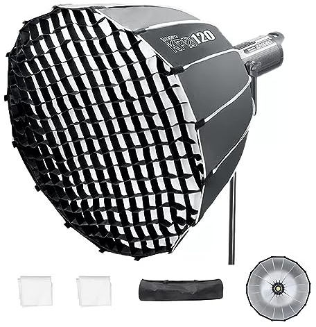 Triopo Softbox parabolico da 47,2 pollici/120 cm Bowens Mount Soft Box con griglia a nido d'ape, installazione rapida, per Aputure 120d Light Dome Godox SL60w NEEWER RGB CB60 Bowens Mount Lights