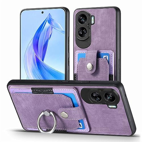 MOJIA Case for Honor 90 Lite, Ultra Thin Card bag Case, TPU Bumper Phone Cover, Card Holder Multifunctional Shell with Bracket Ring. Purple