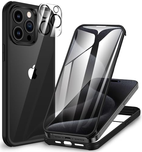 CENHUFO für iPhone 15 Pro Hülle, Kompatibel mit MagSafe Eingebautem Panzerglas Displayschutz und Kameraschutz 360 Grad Schutzhülle Stoßfest Cover Case Magnetisch Handyhülle iPhone 15 Pro - Schwarz