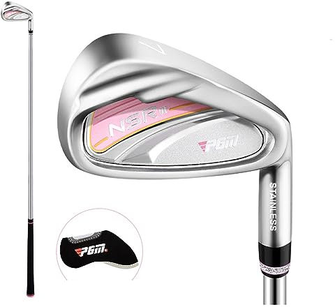 Professionell golfklubba för damer #7 – kol- eller stålskaft, golfjärn för kvinnor – tävlingsgolfjärn med golftuvudskydd (med stålaxel, rosa)