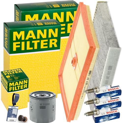 Mann Inspektionspaket Zündkerzen | CUK26009+C22035+W712/95+518.471.021+Mn+0241145523 für A3 8V Q2 Ga Octavia 3 Golf 7