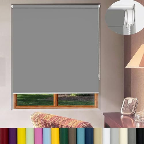 Klemmfix ohne Bohren Verdunklungsrollo 80 x 60 cm Maßgeschneiderte Größe, Sonnenschutz Fensterrollo innen ohne Bohren mit Klemmträger, für Fenster & Tür, Dunkelgrau