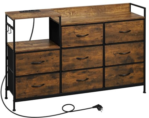 WOLTU Cómoda Dormitorio 8 Cajones de Tela, Estantes de Madera, Armario Comoda de Salon, Cajas Organizadoras, Estructura Metalica, Estilo Industrial, SSK007hov