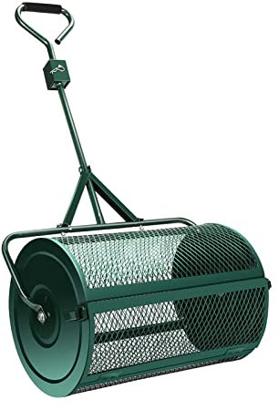 OSBELE Spargitore per Prato e Giardino, Spanditore per Torba da 24/60 cm, Spanditore a Rullo a Spinta/Traino in Rete Metallica per carichi Pesanti - Setaccio per Compost, Torba, terriccio, cestel