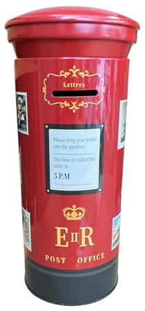 BLUECHOLON Salvadanaio con cassetta delle lettere - Salvadanaio originale in metallo (25 x 10 cm) (Francobolli Rossi)