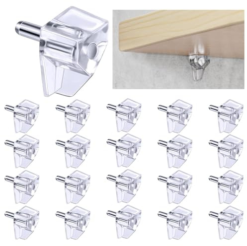 20 Pcs Shelf Pins, Shelf Support Pegs, Shelf Pegs, Durable Shelf Support, High Load Capacity Transparent Cupboard Shelf Pegs Easy Installation for Kitchen Shelves Cabinet Bookcase