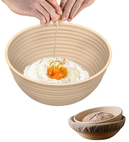 Eabdice Silicone Gärkörbchen Rund für Brot, Gärkorb für Brot Mit Stoffbeutel, Versorgt Teig mit Sauerstoff für lockere und luftige Brote(Gelb)