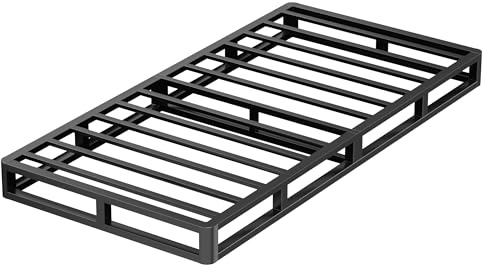 VIPSHOW 5 Inch Twin Metal Bed Frame Round Corner Low Platform Bed Frames 3000 LBS Heavy Duty Steel Slats Support Mattress Foundation No Box Spring Needed, Noise Free, Easy Assembly, Black