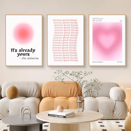 Viusneun Moderne Aura Poster Set Rosa Leinwand Bilder Wanddeko Wohnzimmer Aesthetic Room Deko Kunstdruck Wandbilder Kunst Schlafzimmer Deko ohne Rahmen (30x40cm,A)