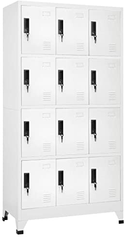 Hommdiy Schließfachschrank Spind Schrank Umkleideschrank Metallschrank Fächerschrank Aktenschrank Büroschrank Lagerschrank Stahl,Weiß,Mit 12 Schließfächern