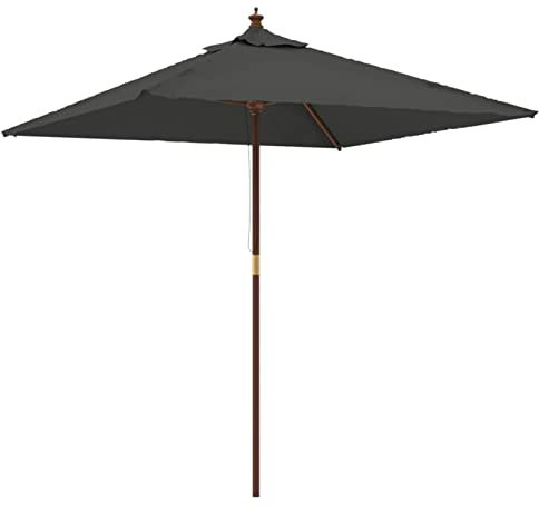 Homgoday Ombrellone da giardino con palo in legno antracite, 198 x 198 x 231 cm, ombrellone da esterno per giardino, terrazza, balcone, spiaggia, piscina