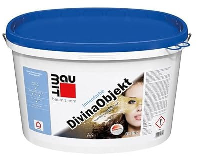 BAUMIT DivinaObjekt Dispersionsfarbe Innenfarbe Wandfarbe weiß stumpfmatt 14 Liter - guter Weißgrad, gute Fülleigenschaften, gutes Deckvermögen, Airless spritzbar, lösemittel- und weichmacherfrei