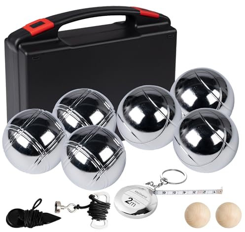 Kroosim Boule Set, Boccia Kugeln mit 6 Metall, Personalisierte Petanque Boule Kugeln mit 2 Verschiedene Linien, 73mm/ 720g pro Kugel, Boccia Spiel Set für Outdoor und Freizeitspiele, Serie A