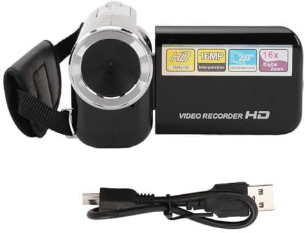 CaCaCook 16MP Camcorder with 1080P Resolution, 16X Digital Zoom, 2.0 Inch Rotatable Screen, Anti Shake Function, USB Port & 1/4 Inch Threaded Hole for Travel
