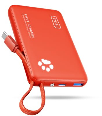 INIU Power Bank, Minigröße 20W 10000mAh PowerBank mit Integriertem USB-C Kabel, PD3.0 QC4.0 USB C In&Out, Klein Aber Stark Externe Handyakkus für iPhone 16 15 14 13 12 Pro Max Mini Samsung S23 iPad | Angebrachtem USB C Kabel, Flugtauglich, Reise-Essential, Powerbank für iPhone 17 16 Pro, Samsung S26 S25, Xiaomi, iPad etc