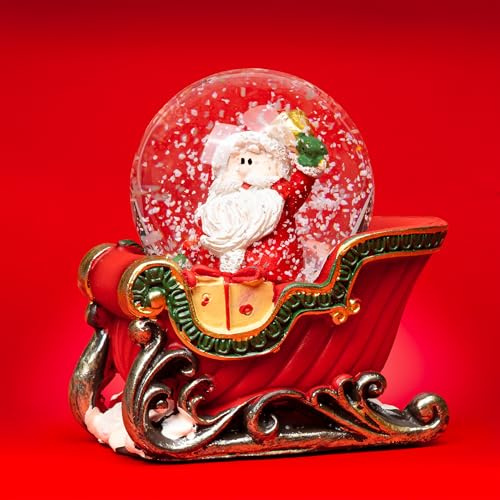 SIKORA SK22 Kleine Glas Deko Schneekugel Weihnachtsmann auf dem Schlitten Weihnachtsdeko D:45mm