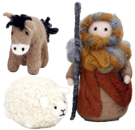 Krippe Nadelfilz Set | Weihnachtskrippe Filzwolle Trockenfilzen Weihnachtsdeko | Nadelfilz-Set für Anfänger | Wollfilzpuppe mit DIYs-Anleitung | Basteln Weihnachten für Kinder Erwachsene