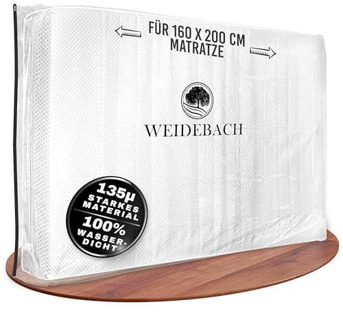 WEIDEBACH® robuste Matratzenhülle, 100% dicht, für 160 x 200 cm | QUEENSIZE-MATRATZEN Matratzenbeutel mit Reißverschluss, Aufbewahrungstasche f. Matratzen, Lagerung&Transport - fertig.