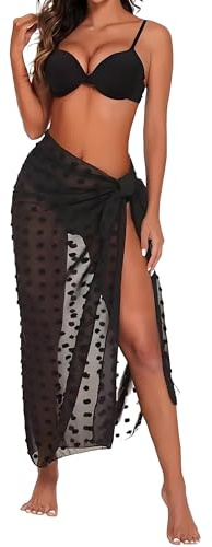 OHYER Sarong Gonna da Spiaggia Sarong per Spiaggia Bikini Senza Maniche Cover Up Copricostumi e Parei Sexy Copricostume da Bagno Copribikini Abito Beachwear Wrap Gonne Sexy Ricamo nero