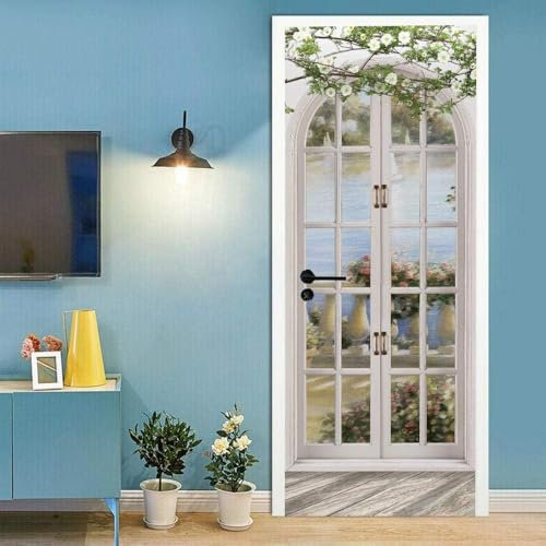Türtapete Selbstklebend 100x200 cm Europäischer Bogen Türaufkleber 3D Meerblick Türposter Türfolie Poster Tapete PVC Wasserfest für Schlafzimmer Wohnzimmer Tür A-1944