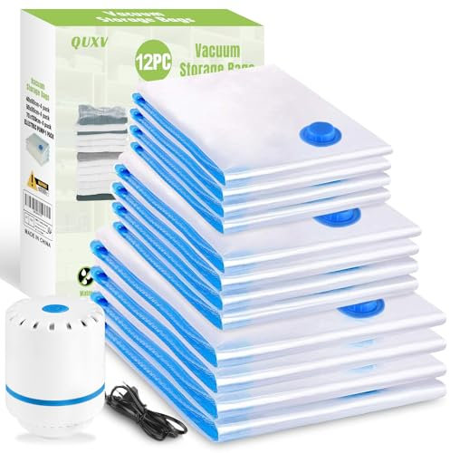 Sacchetti Sottovuoto Vestiti Buste Sottovuoto Vestiti 12 Pezzi 4XL(100x80cm) + 4L(80x60cm) + 4M(60x40cm) Sacchi Sottovuoto Riutilizzabili per Coperte Lenzuola Piumoni Cuscini