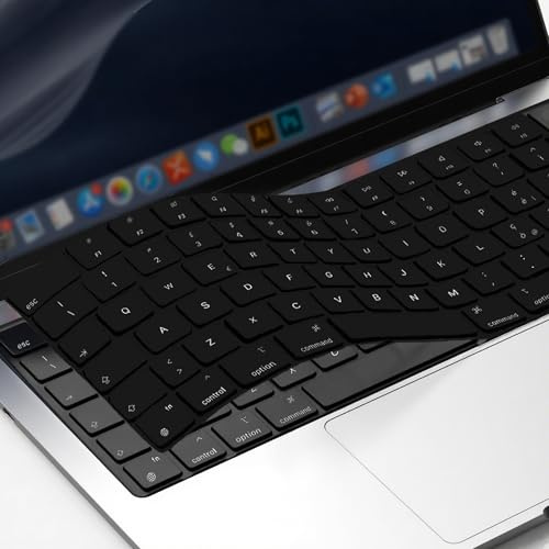 GPXIIZ Tastaturschutz Kompatibel für 2025-2022 MacBook Air 13,6/Air 15 M4 M3 M2, 2024-2021 Mac Pro 14/Pro 16 Pro/Max M4 M3 M2 M1 Ultra Dünn Silikon Keyboard Cover, QWERTZ EU-Layout, Schwarz