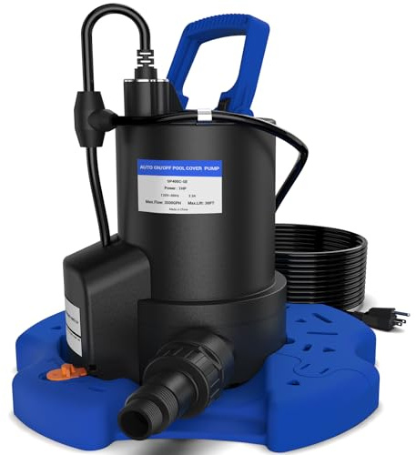 Automatic Pool Cover Pump - 1 HP 3500 GPH Submersible Water Pump with Check Valve and 3 Adapters, 29.5FT Cord for Pumps Above Ground Automatic On/Off System, Sump Pump for Basement Floods, Pond Pump