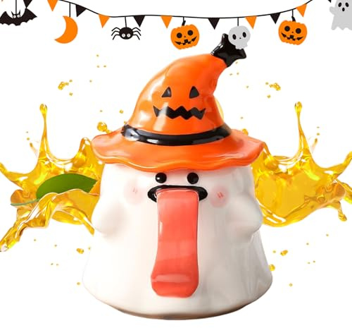 Ghost Shaped Glass Mug - Spooky Drink Cup, 450ml Ceramic Phantom Coffee Mug, Halloween Beverage Tumbler, Fun Novelty Glassware, Quirky Addition to Your Drinkware Collection Or Gift Set