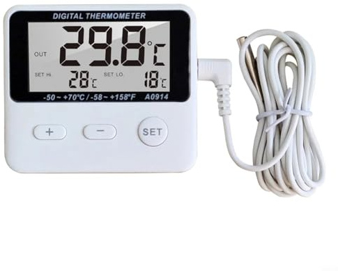 Aprilsunnyzone Termometro digitale con sensore esterno per monitoraggio della temperatura del frigorifero, cucina, casa, laboratorio, conservazione degli alimenti, bianco, 66 x 58 mm, letture accurate