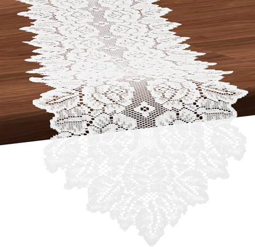 1 Pcs Doilies for Tables Dresser Scarf for Bedrooms Furniture White Lace Table Runner Crochet Cotton Desk Runner Dresser Cover Top 45.67 X 13.39 Vintage Lace Cloth for End
