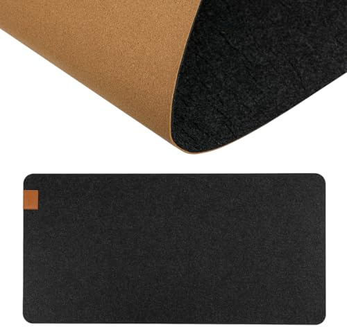 Spacetronik Schreibtischunterlage Filz 100x50 cm, Rutschfester Unterlage Schreibtisch mit Korkboden, Tischunterlage Strapazierfähig, Desk Matte für Büro, Homeoffice & Laptop, Dunkelgrau