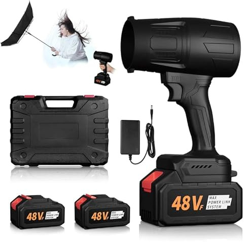 Laubbläser Akku Turbo Gebläse-600000 U/min geladener Motor mit 2 * 48V Batterien und 1 Schnellladegerät,Tragbarer Handgeführter elektrischer Laubbläser für Garten/Auto/Schneefräsen