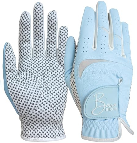 BAROBIRDIE Golf Gloves Both Hands Women's 1 Pair Lightweight Non-Slip Silicone Extra Grip All Weather Girls Ladies Sports Tennis (Sky Blue, Small)