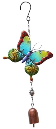 ZLBYGM Campanella a a Forma di Farfalla in Vetro colorato colorato con campanelli in Metallo Ciondolo a Forma di Campana a eoliana per Porta da Giardino, Finestra, Decorazione dell'auto, Suono