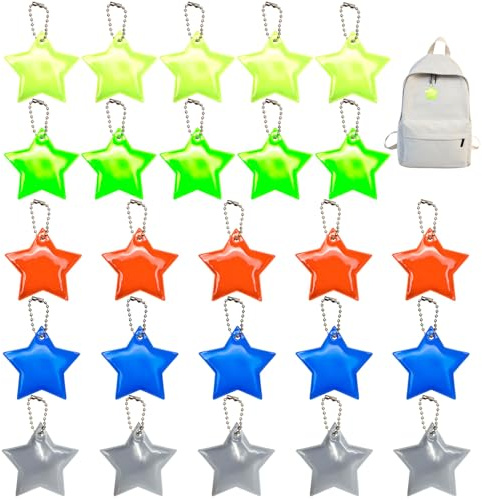 Ruvan Sicherheits Reflektor Anhänger, Reflektoren Kinder, 25 Stück Stern Sicherheits Reflekto, Kindergeburtstag Jahre Schlüsselanhänger Mitgebsel Für Rucksack Radfahren Laufen Haustier(5 Farben)
