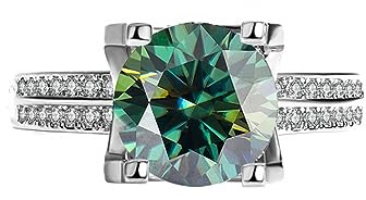 3kt Moissanite Bröllopsringar for kvinnor D Färg VVS1 925 Sterling Silver Diamantringar Röd/Grön/Rosa Förlovningsringar med certifikat(Green,8.5)