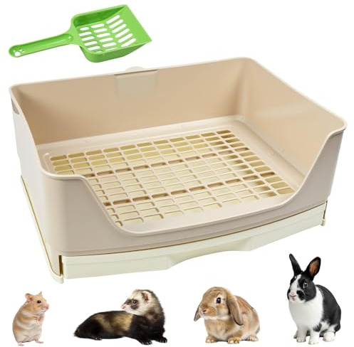 Elyyapt Large Rabbit Litter Tray Pet Potty Trainer with Drawer, Pet Rabbit Litter Box Toilet Rectangular Rabbits Cage Toilet Tray Small Animal Pets Pan for Bunny Guinea Pig Cat Hamster Chinchilla