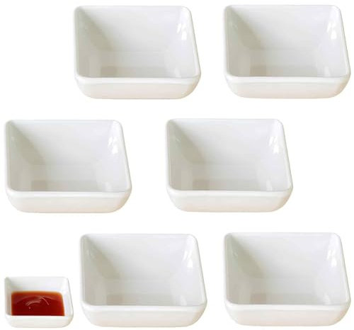 xoqoiuo 6 Pcs Dipping Bowls Set, 7.5cm White Square Nibble Bowls Tapas Dishes, Small White Serving Dishes, Chip and Dip Bowl Soy Sauce Dish for Daily Use and Party