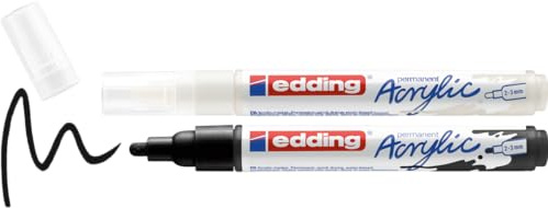 edding 5100 Acrylic 2er Set – schwarz & weiß – 2 wasserfeste Acrylmarker – mittlere Rundspitze 2-3 mm – Acrylstifte für Konturen & Details – Malen auf Leinwand, Papier, Holz, Stein, Terracotta