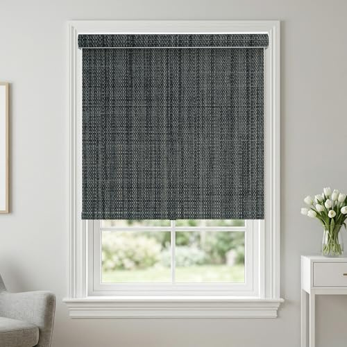 ODIJOO 100% Blackout Window Roller Shades, Room Darkening Blinds with Spring System, Thermal Insulated UV Protection Fabric, Privacy Shades with Valance for Bedroom Home Office,Dark Gray 08