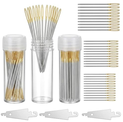 FunWorth Cross Stitch Needles, 90 Pcs Sewing Needles Sizes 22 24 26 | Stainless steel. 90 needles sizes 22 24 26 + 3 threaders. Easy threading for cross stitch, embroidery