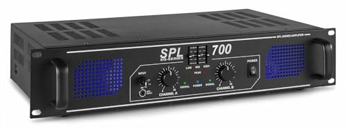 Skytec SPL 700 Amplificador 2x 350W EQ, ecualizador de 3 bandas integrado, Audio 2.0, 3 tomas RCA, toma de 3,5 mm, indicador LED de clip, ideal para Hifi, perfecto para DJ avanzados