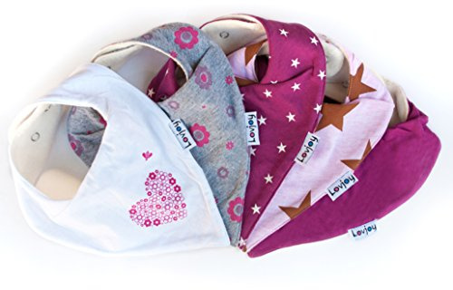 Lovjoy Bandana dropplappar, superabsorberande och mjuka för tandsprickande spädbarn, passar nyfödda i 3 år, justerbara knappar, bästa babypresenten. 5-pack (vacker i rosa)