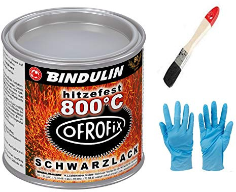 Ofrofix 800°C 125 ml Dose Farbe: schwarz inkl.1 Pinsel zum Auftragen und Nitrilhandschuhe von E-Com24