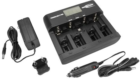 ANSMANN Caricabatterie Powerline 5 Pro - Stazione di ricarica per batterie ricaricabili AAA AA C D E-Block 9V - Caricatore tester pile NiMH porta USB