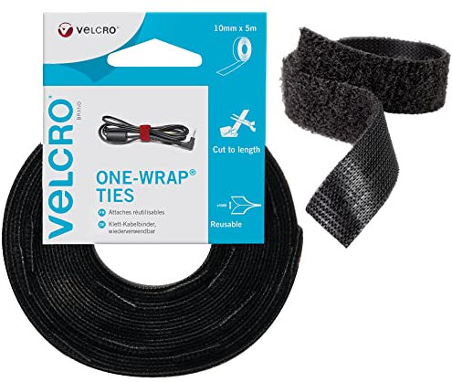 VELCRO Brand VEL-EC60253 One-Wrap Reusable Ties, 10mm x 5m-Black
