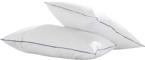 Lancashire Textiles Aromatherapy Lavender Pillows (2 Pack) | 74x48cm Medium Support | Anti-Allergy Polycotton Cover & Super Bounce Hollowfibre | Made in Britain | Purple Trim Bed Pillow