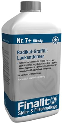 Finalit Nr. 7+ Graffitientferner & Lackentferner (sauer) | 1x 1L | Für alle Natur- und Kunststeine auch Fassaden | Starker Reiniger gegen Kaugummi, Tapeten, Kleber & Epoxydharz
